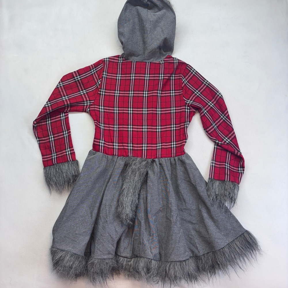 Spirit Wolf Plaid Hooded Dress Costume Faux Fur Trim Faux Fur Trim‎ Size Large - Picture 3 of 9